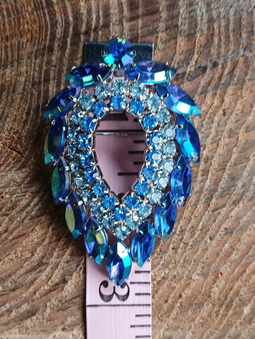 Sarah Cov D&E Juliana Made Blue Aurora Borealis Rhinestone Teardrop Pin Brooch